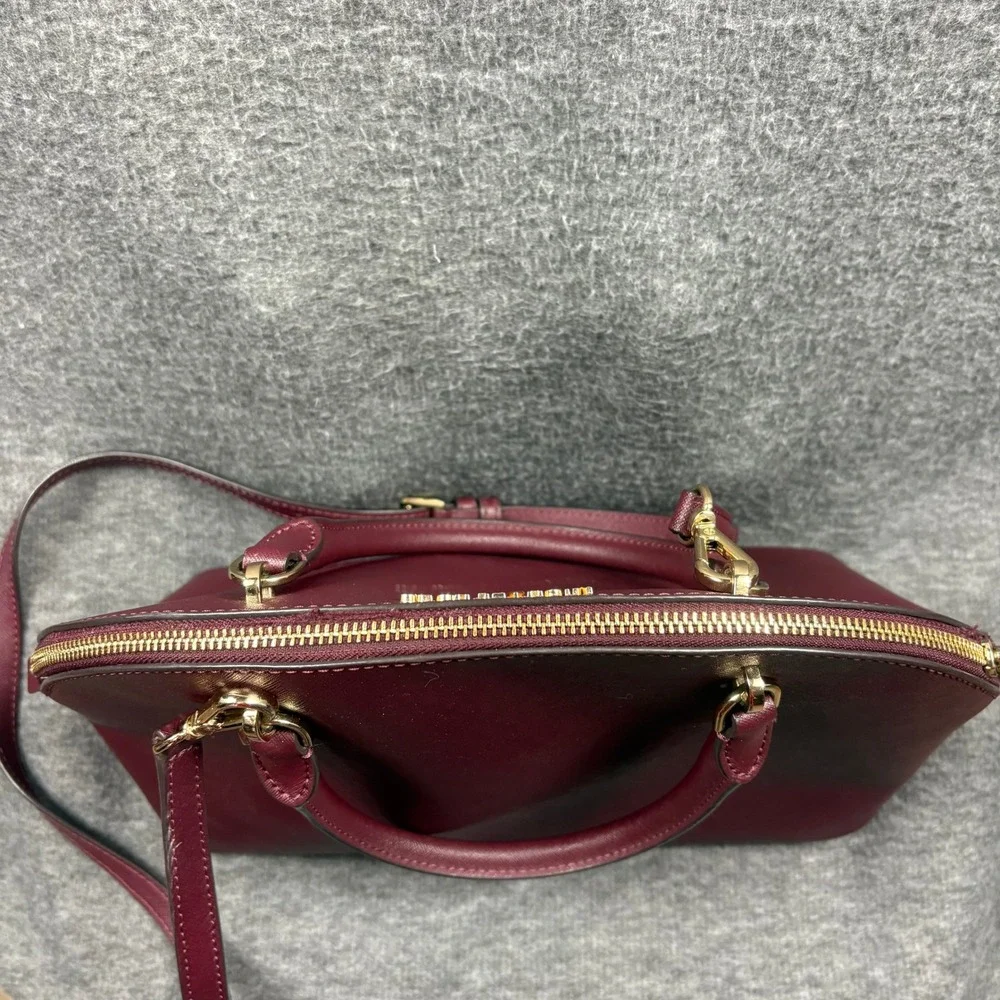 Michael Kors Burgundy Saffiano Dome Satchel Crossbody Shoulder Bag Minimalist - Picture 7 of 16